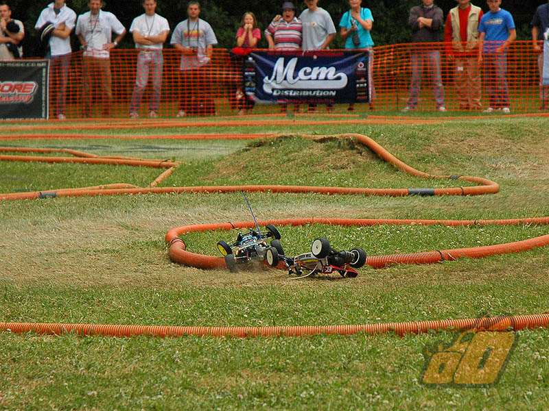 Neil accidently taps Hubert and comes off worst - last lap.