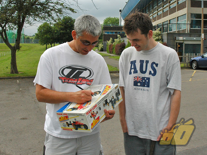 crazy guy gets his Brand new LOSI JRx2 signed by the creator