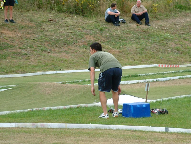 my car (red) sitting broken in the last leg of the D final.. 